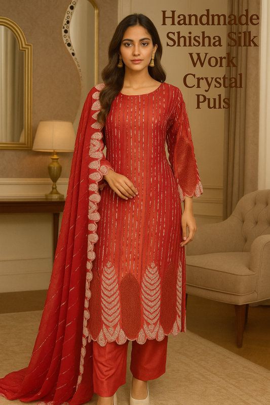 Deep Red Shisha Silk Suit