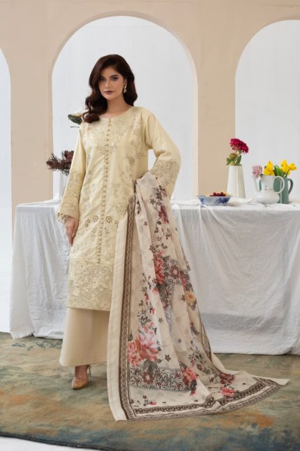 cambric cotton embroidered 3piece