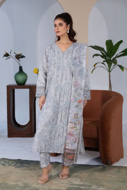 cambric 3piece embroided suit