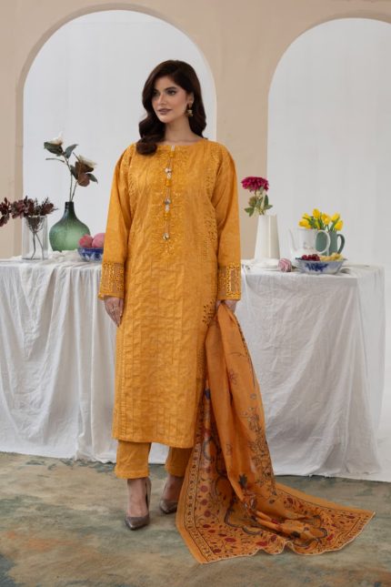 Cambric Cotton Embroided 3piece