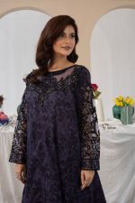 Cambric Cotton Embroidered 3-Piece Blue frock