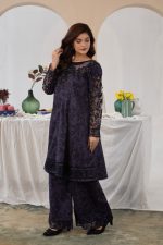 Cambric Cotton Embroidered 3-Piece Blue frock