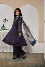 Cambric Cotton Embroidered 3-Piece Blue frock