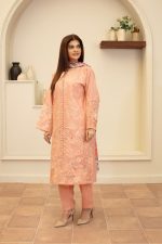 Peach Cambric Cotton Embroidered 3-Piece Suit