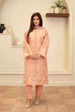 Peach Cambric Cotton Embroidered 3-Piece Suit