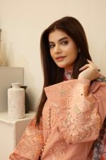 Peach Cambric Cotton Embroidered 3-Piece Suit