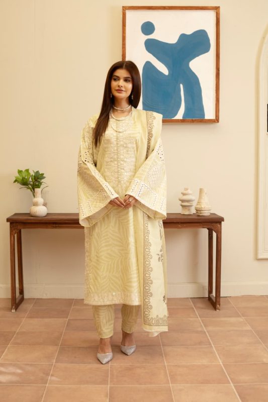 Cambric Embroidered 3-Piece Suit