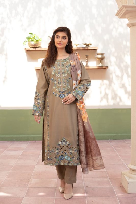 Cambric 3-Piece Suit Beige Embroidered