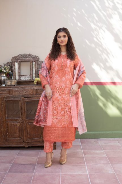 Coral Embroidered Cambric 3-Piece