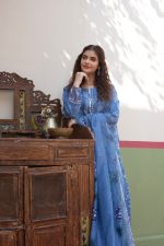 Blue Cambric Cotton 3-Piece Embroidered Suit