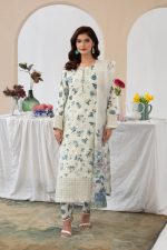 Off-White Floral Cambric Cotton 3-Piece Embroidered Suit