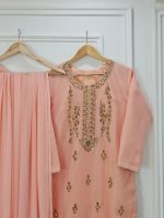 Peach Silk Handmade Cora Dabka Work Dress