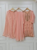 Peach Silk Handmade Cora Dabka Work Dress