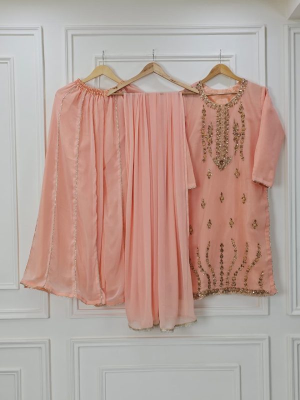 Peach Silk Handmade Cora Dabka Work Dress