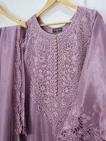 Mauve Silk Embroidered Dress Handmade Luxury