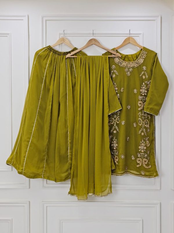 Olive Silk Cora Dabka Embroidered Dress – Handmade