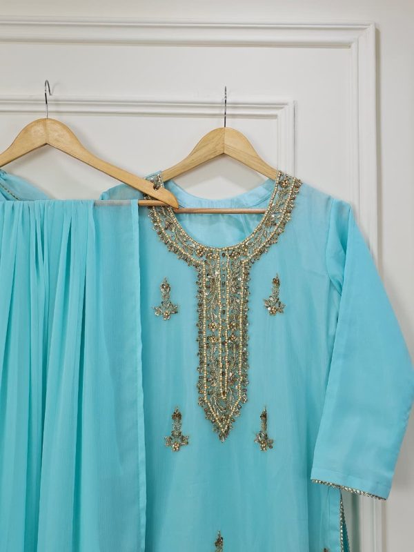 Aqua Blue Silk Handmade Cora Dabka Work Dress