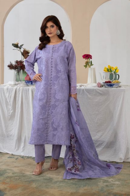 Cambric Cotton Embroidered 3-Piece