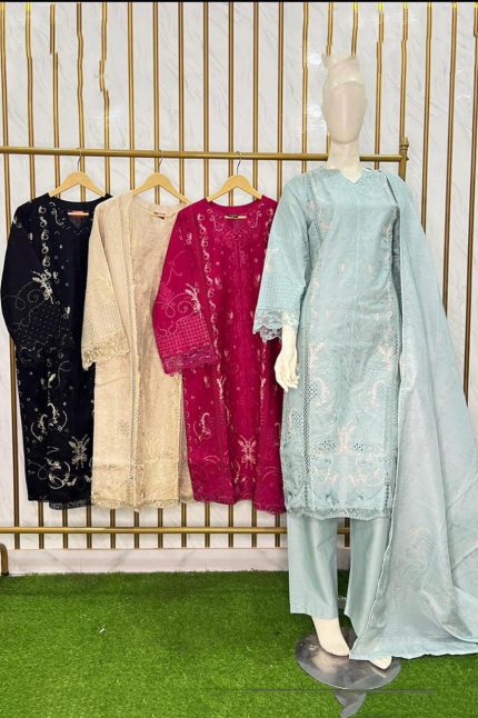 Pastel Embroidered Khaddar 3 Piece Suit