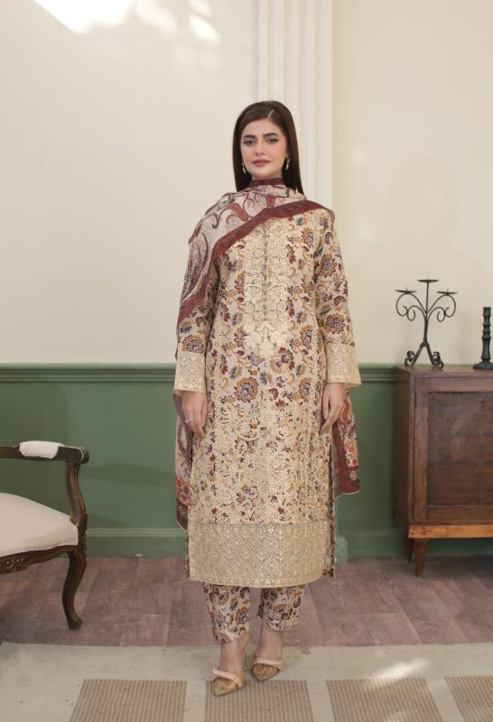Luxury Embroidered Winter 3 Piece Suit