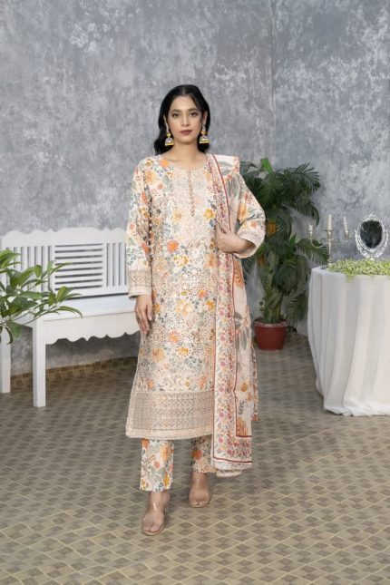 Floral Cambric Cotton 3-Piece Winter Suit