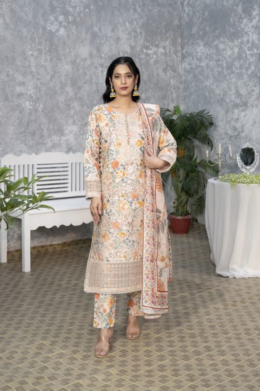 Floral Cambric Cotton 3-Piece Winter Suit