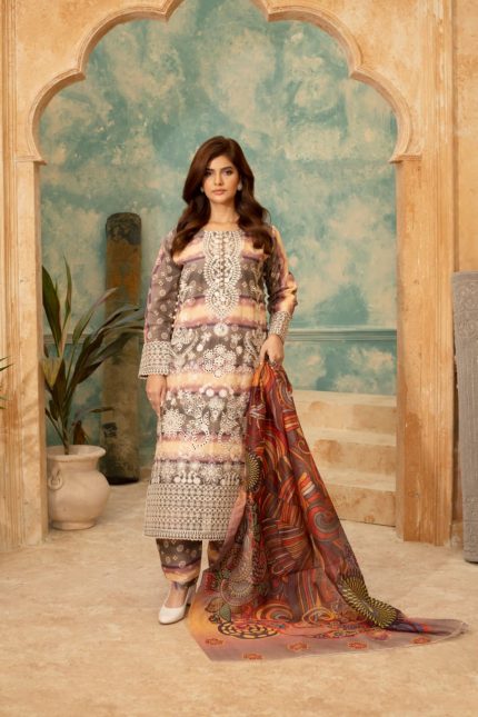 Smoky Mauve 3-Piece Embroidered Dress