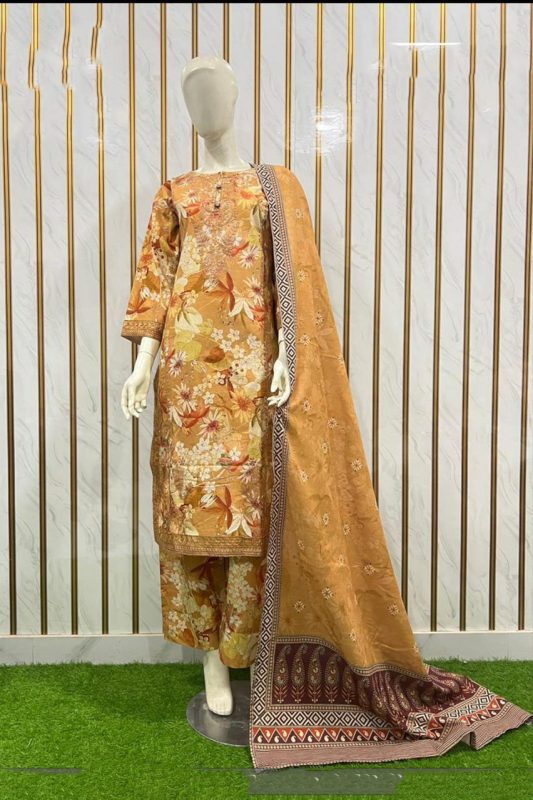 Floral Khaddar 3 Piece Dress