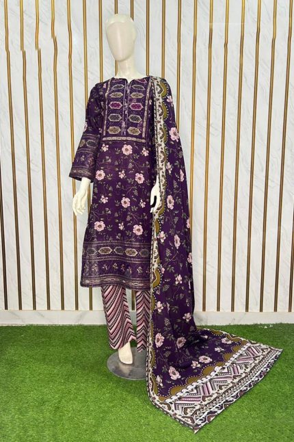 Khaddar 3Piece Suit Purple