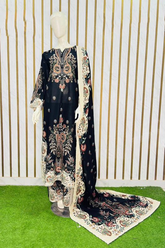 Embroidered Black Khaddar 3-Piece Suit