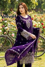 Luxury Embroidered Velvet 3 Piece Suit