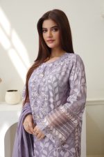 lavender cambric embroidered 3-piece suit