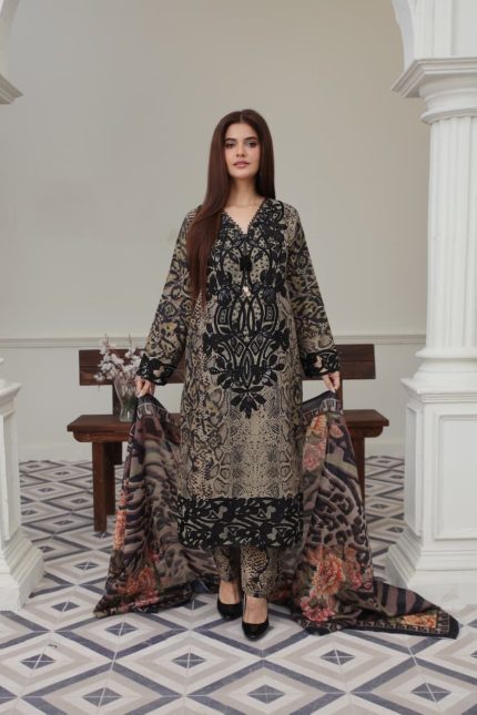 black and beige cambric embroidered 3-piece suit