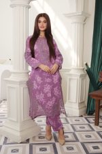 Mauve Cambric Embroidered Suit Printed Dupatta