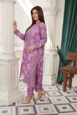 Mauve Cambric Embroidered Suit Printed Dupatta