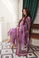 Mauve Cambric Embroidered Suit Printed Dupatta