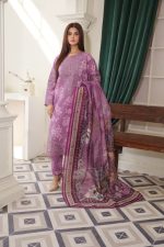 Mauve Cambric Embroidered Suit Printed Dupatta