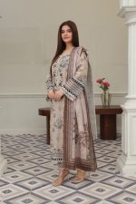 Classic Beige Cambric Embroidered Suit
