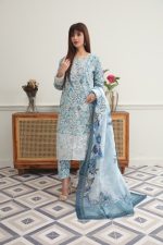 Sky Blue Cambric Embroidered Suit 3 Piece