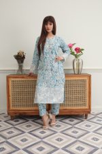 Sky Blue Cambric Embroidered Suit 3 Piece