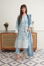 Sky Blue Cambric Embroidered Suit 3 Piece