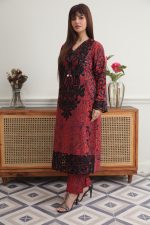 Red & Black Cambric Embroidered 3-Piece
