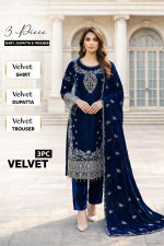 Luxury Embroidered Velvet 3 Piece Suit