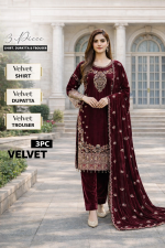 Luxury Embroidered Velvet 3 Piece Suit