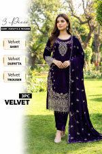 Luxury Embroidered Velvet 3 Piece Suit